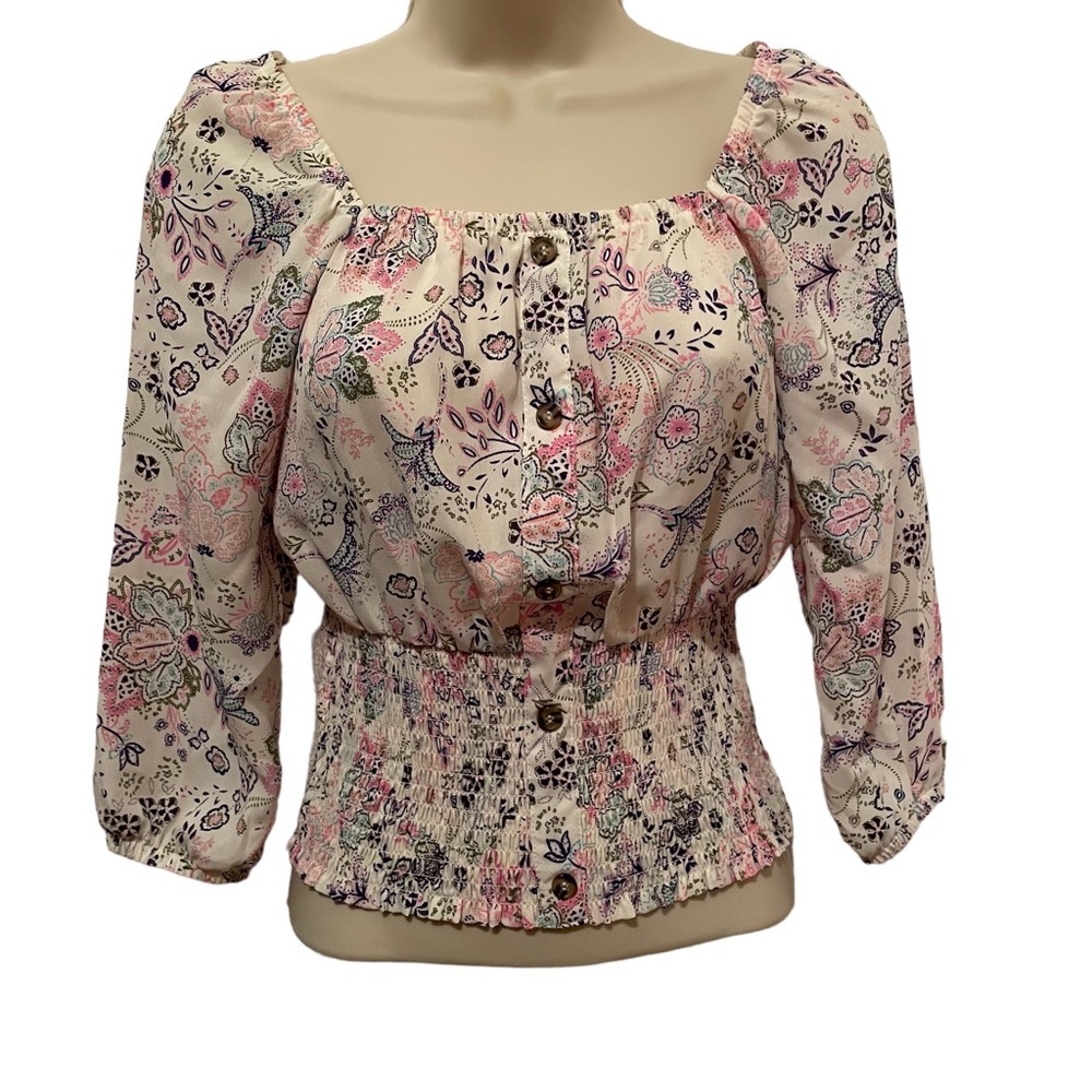 No Boundaries Women’s Floral Crop Top Off Shoulder  Size XS